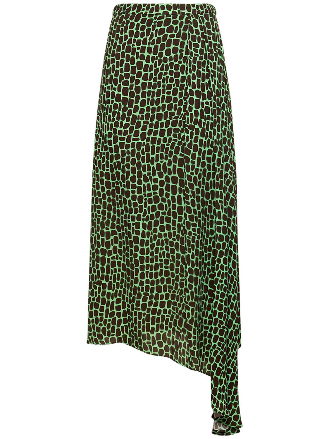 Msgm Printed Viscose Midi Skirt In Green,multi
