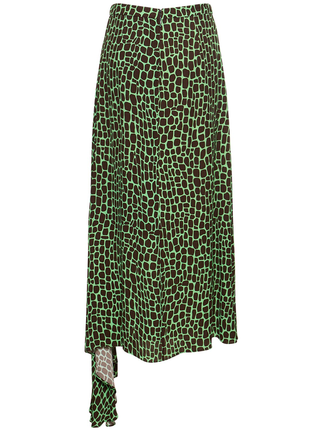 Shop Msgm Printed Viscose Midi Skirt In Green,multi