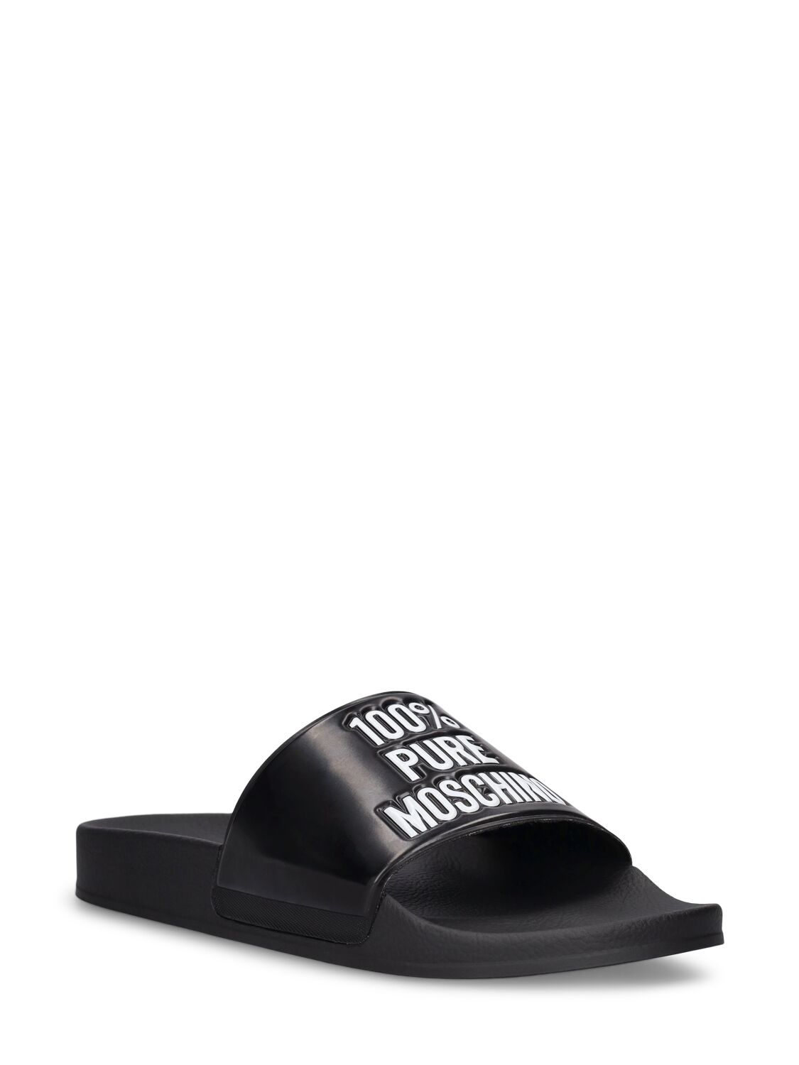 Shop Moschino 100% Pure  Slide Sandals In Black