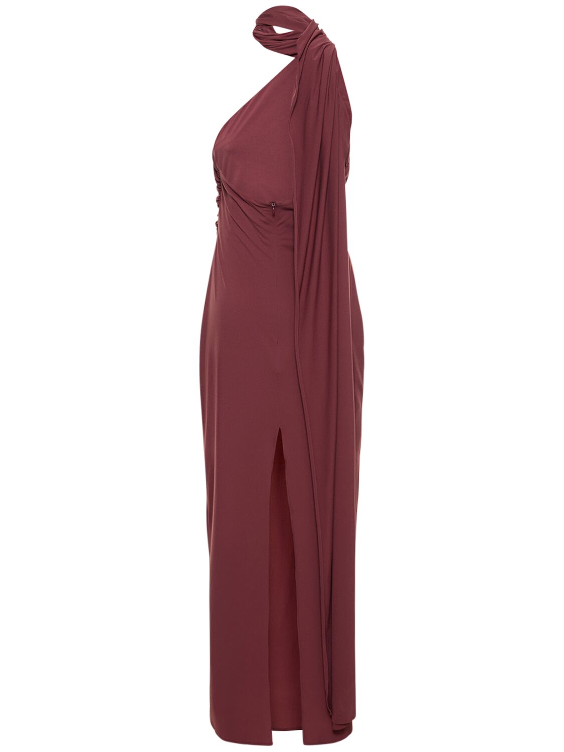 Shop Magda Butrym Draped Jersey Long Dress W/scarf In Burgundy