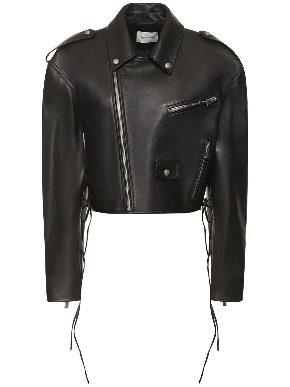 Magda Butrym Leather Cropped Biker Jacket In Black