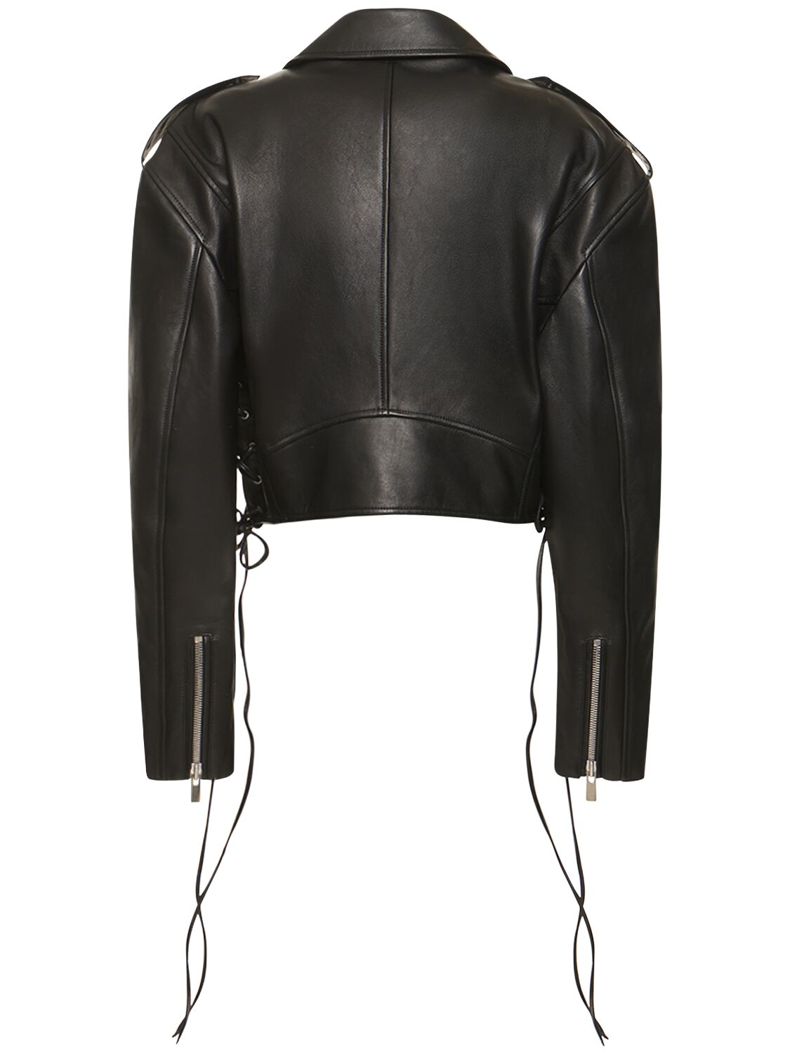Shop Magda Butrym Leather Cropped Biker Jacket In Black