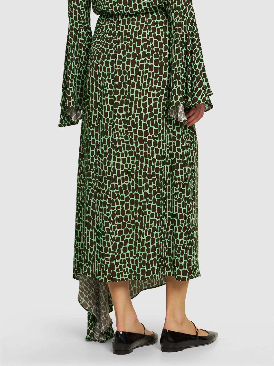 Shop Msgm Printed Viscose Midi Skirt In Green,multi