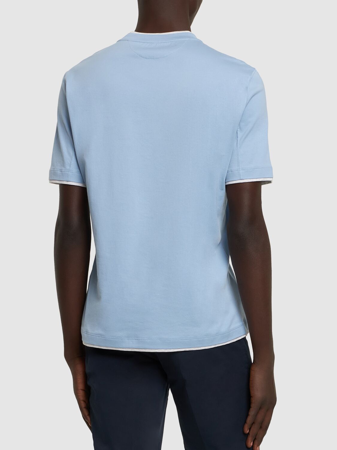 Shop Brunello Cucinelli Layered Cotton Jersey Solid T-shirt In Turchese