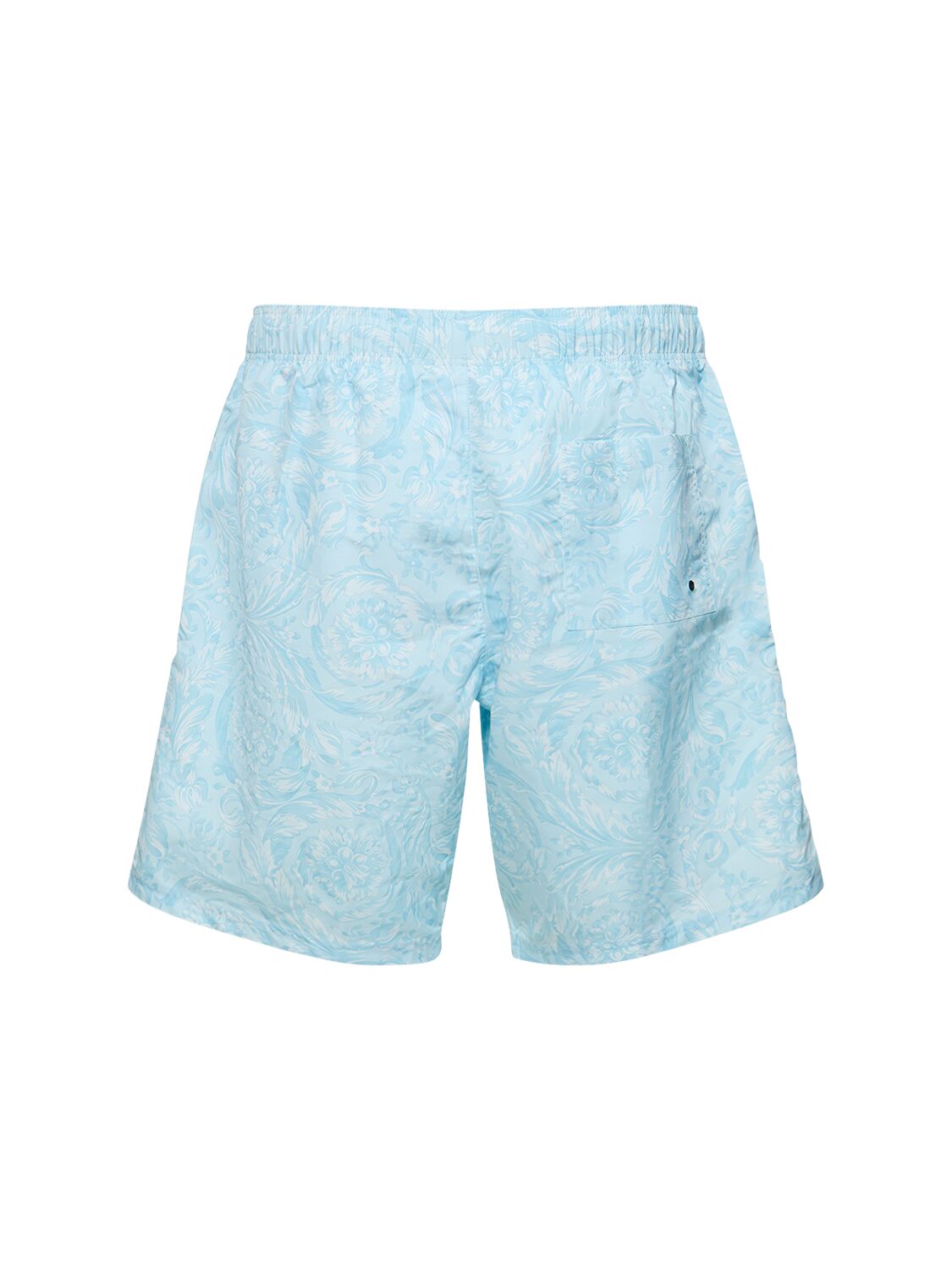 Shop Versace Barocco Print Nylon Swim Shorts In Light Blue