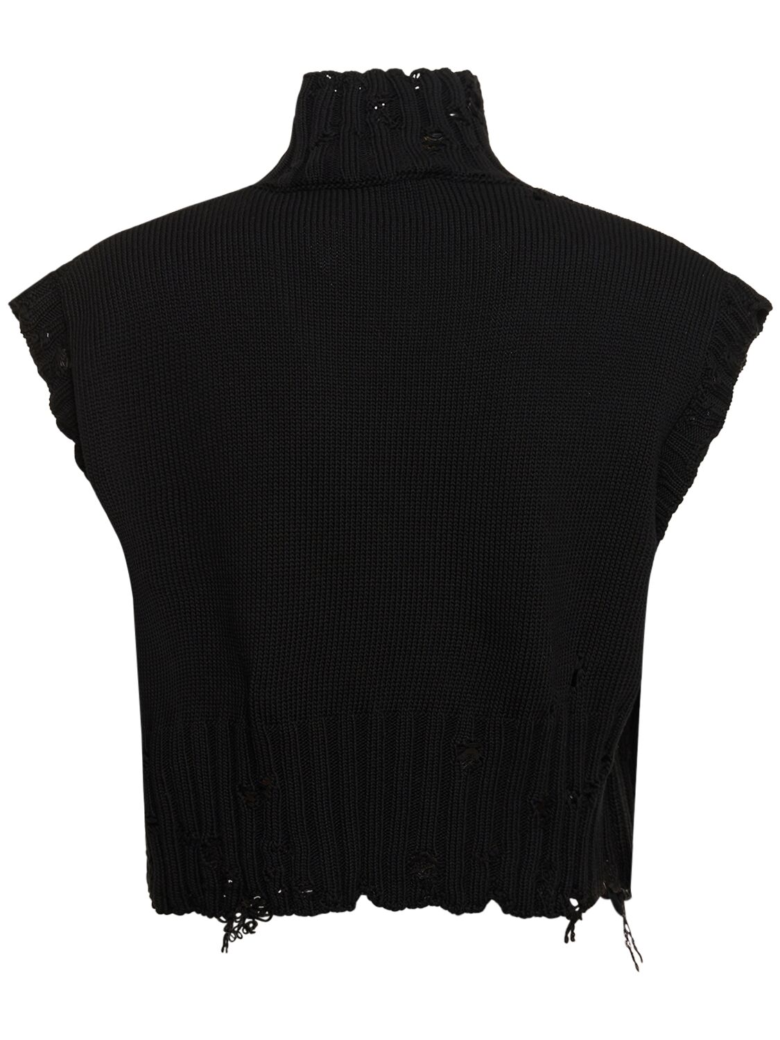 Shop Marni Distressed Ribbed Cotton Turtleneck Vest In Black