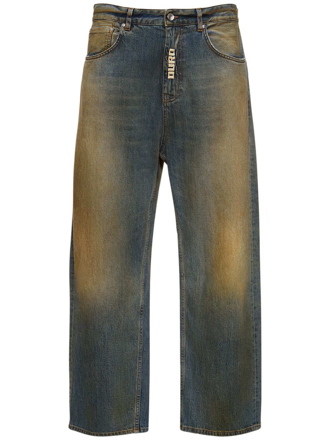 Distressed Cotton Denim Straight Jeans