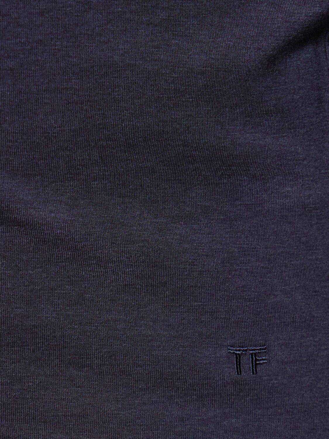 Shop Tom Ford Lyocell & Cotton Crewneck T-shirt In Dark Blue