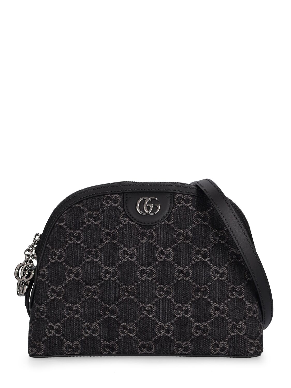 Gucci Small Ophidia Gg Denim Shoulder Bag In Black,grey