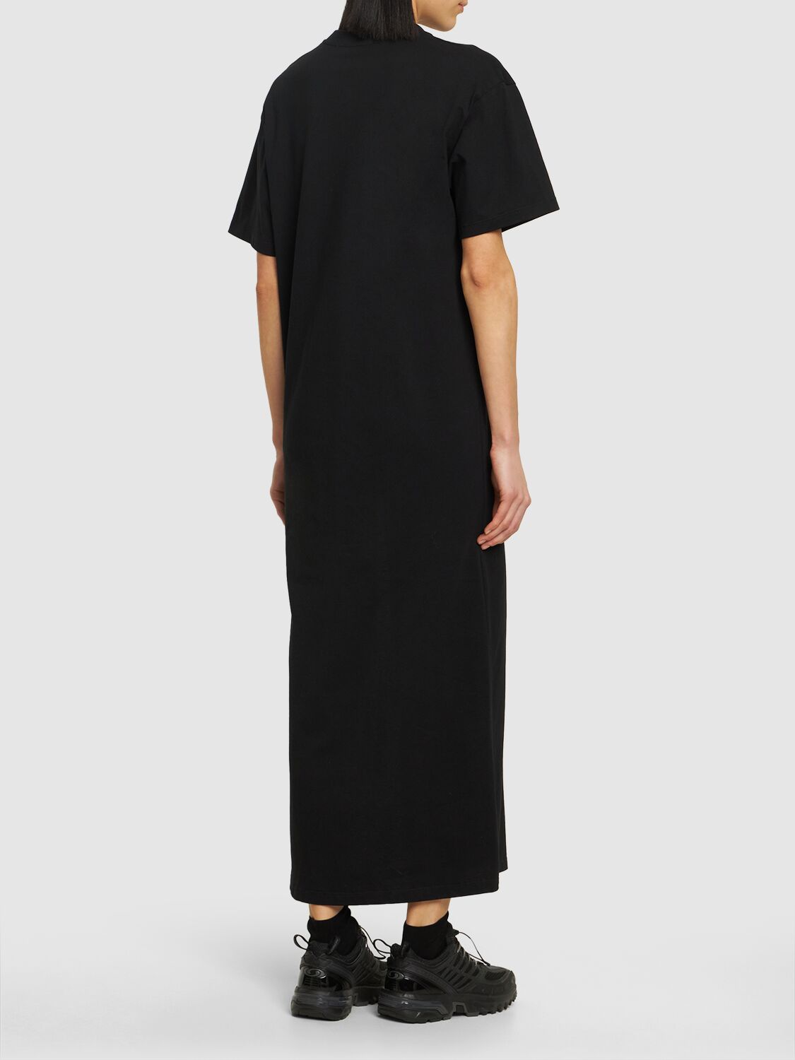 Shop Msgm Cotton T-shirt Midi Dress In Black
