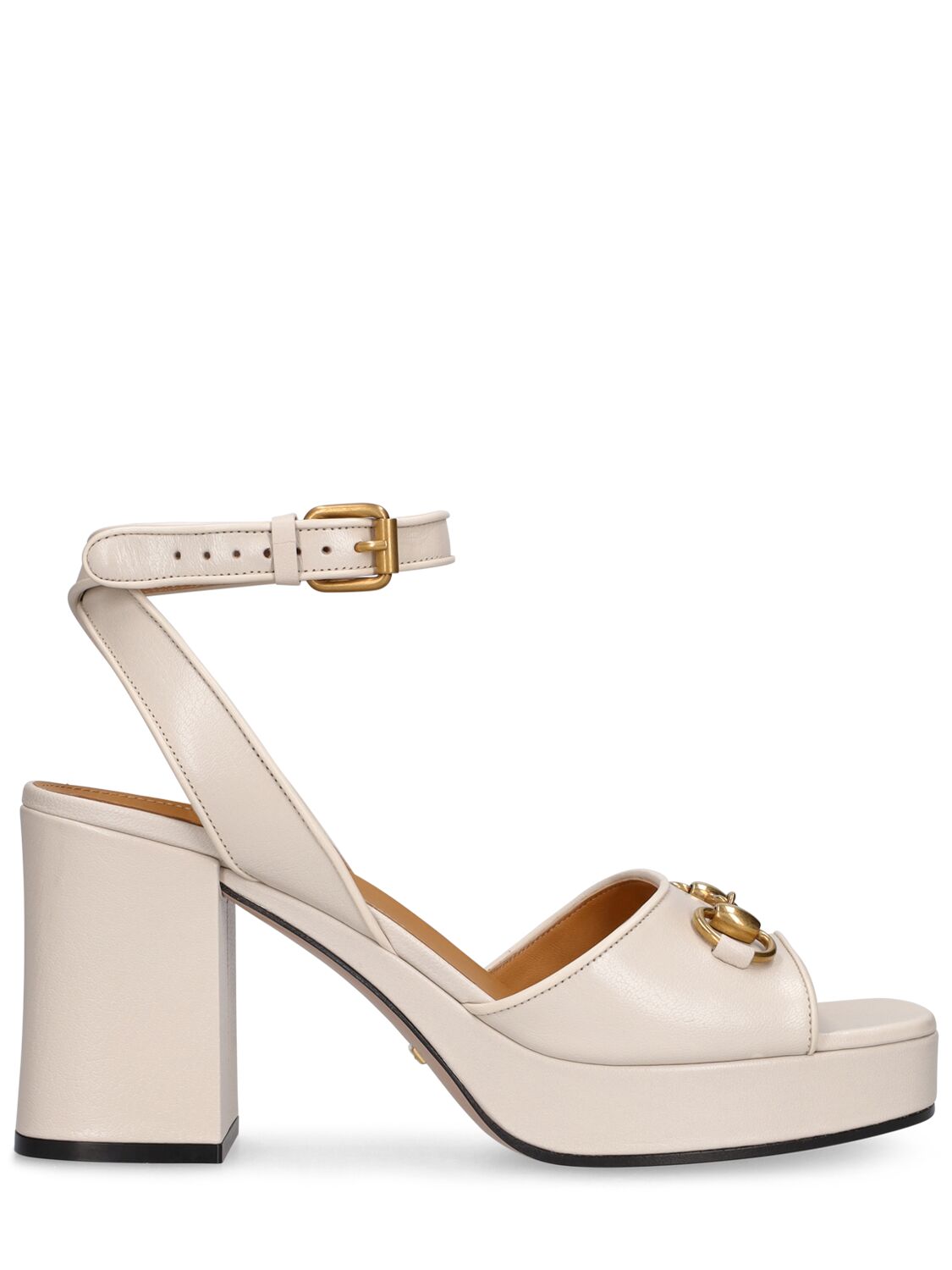 Gucci 60mm Lady Horsebit Leather Sandals In Mystic White