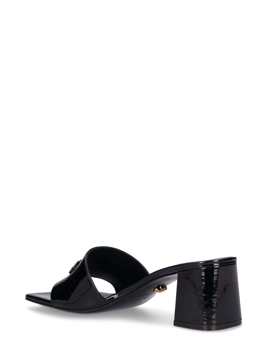 Shop Versace 55mm Patent Leather Mules In Black