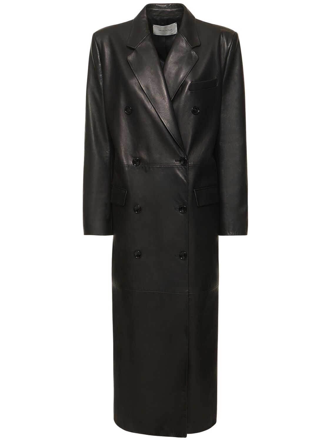 Shop Magda Butrym Leather Double Breasted Coat In Black