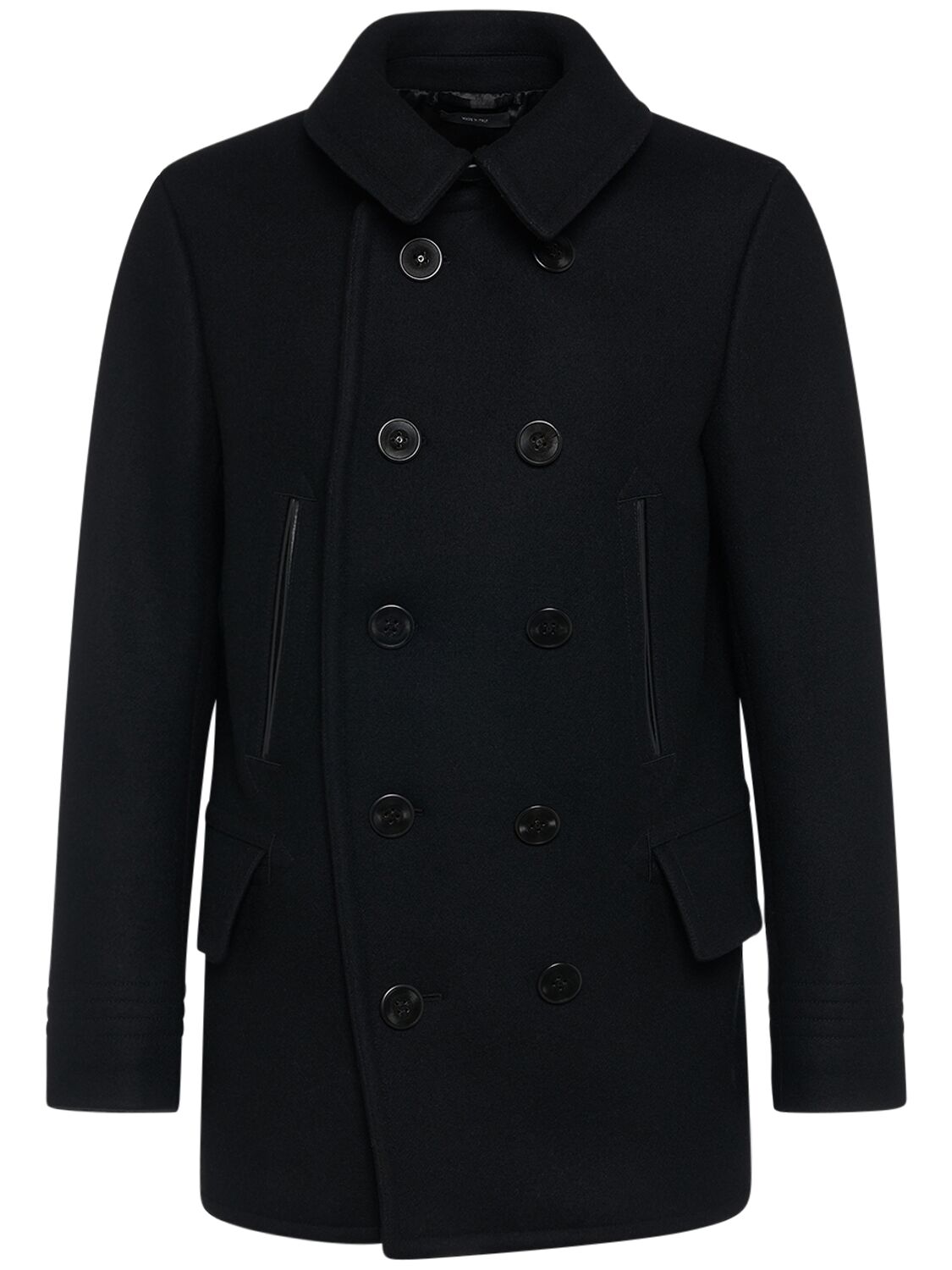 Tom Ford Japanese Melton Wool Blend Peacoat In Black