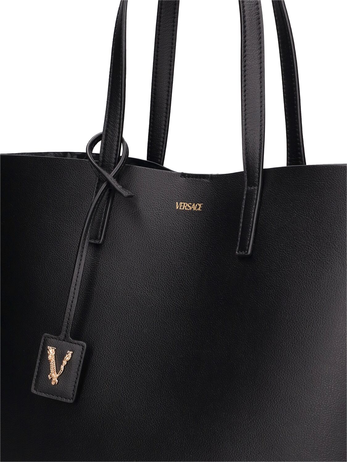 Shop Versace Leather Tote Bag In Black