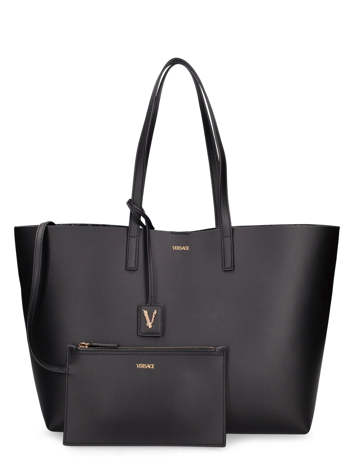 Versace Leather Tote Bag In Black