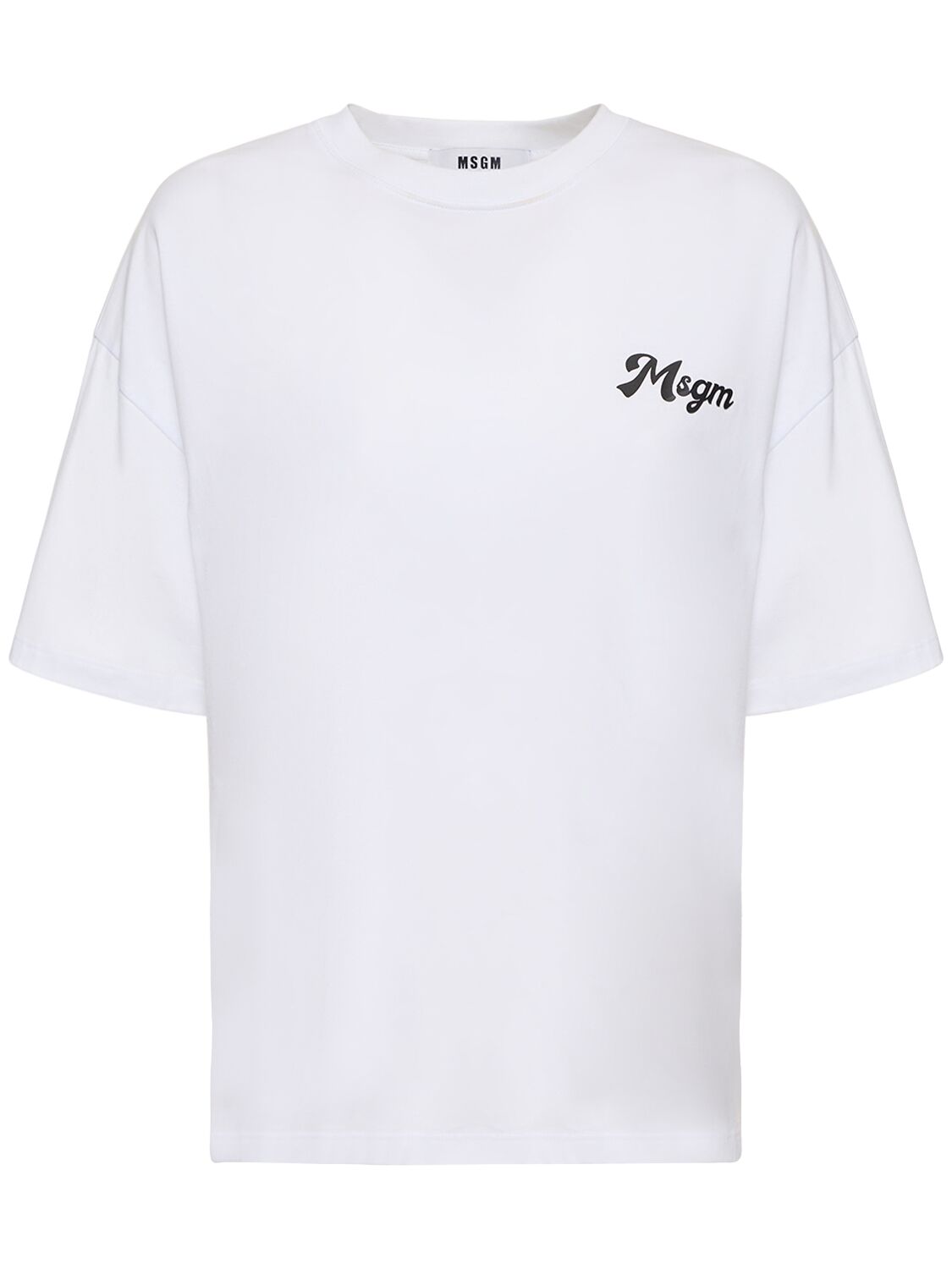 Msgm Logo Cotton Boxy T-shirt In Optic White