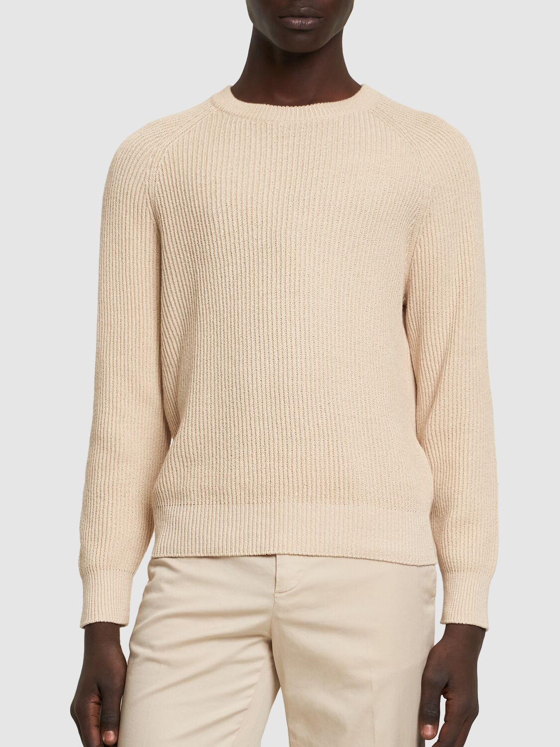 Shop Brunello Cucinelli Cotton Knit Crewneck Sweater In Corda