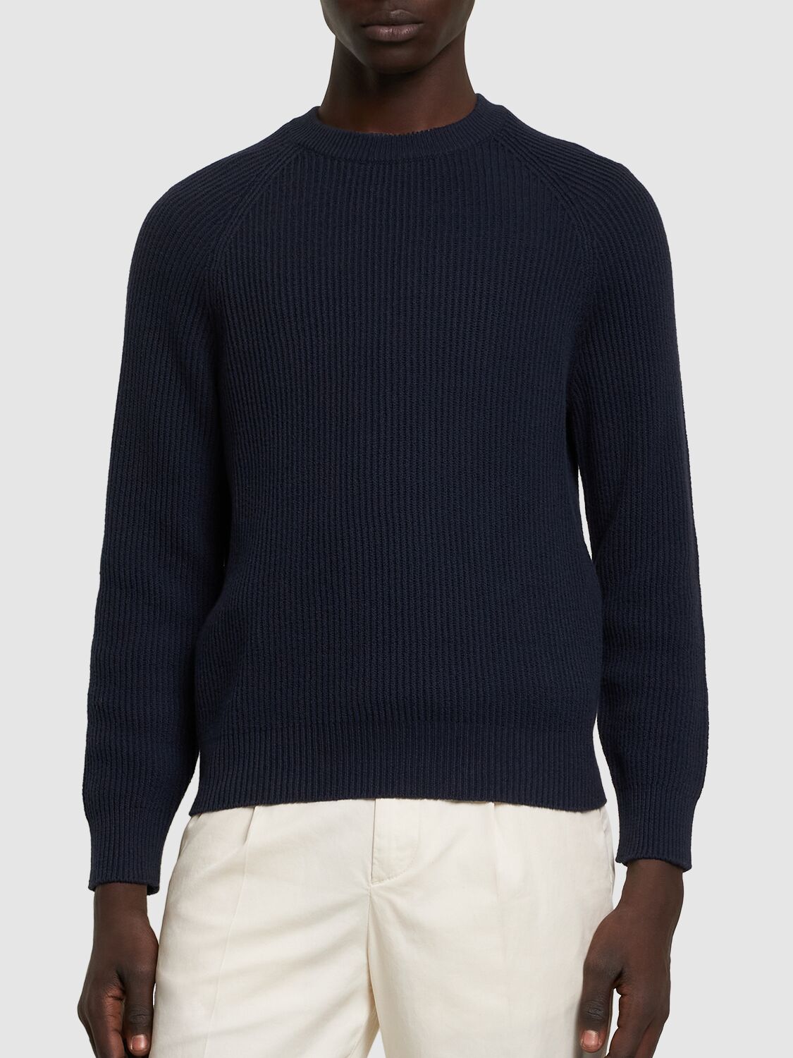 Shop Brunello Cucinelli Cotton Knit Crewneck Sweater In Navy