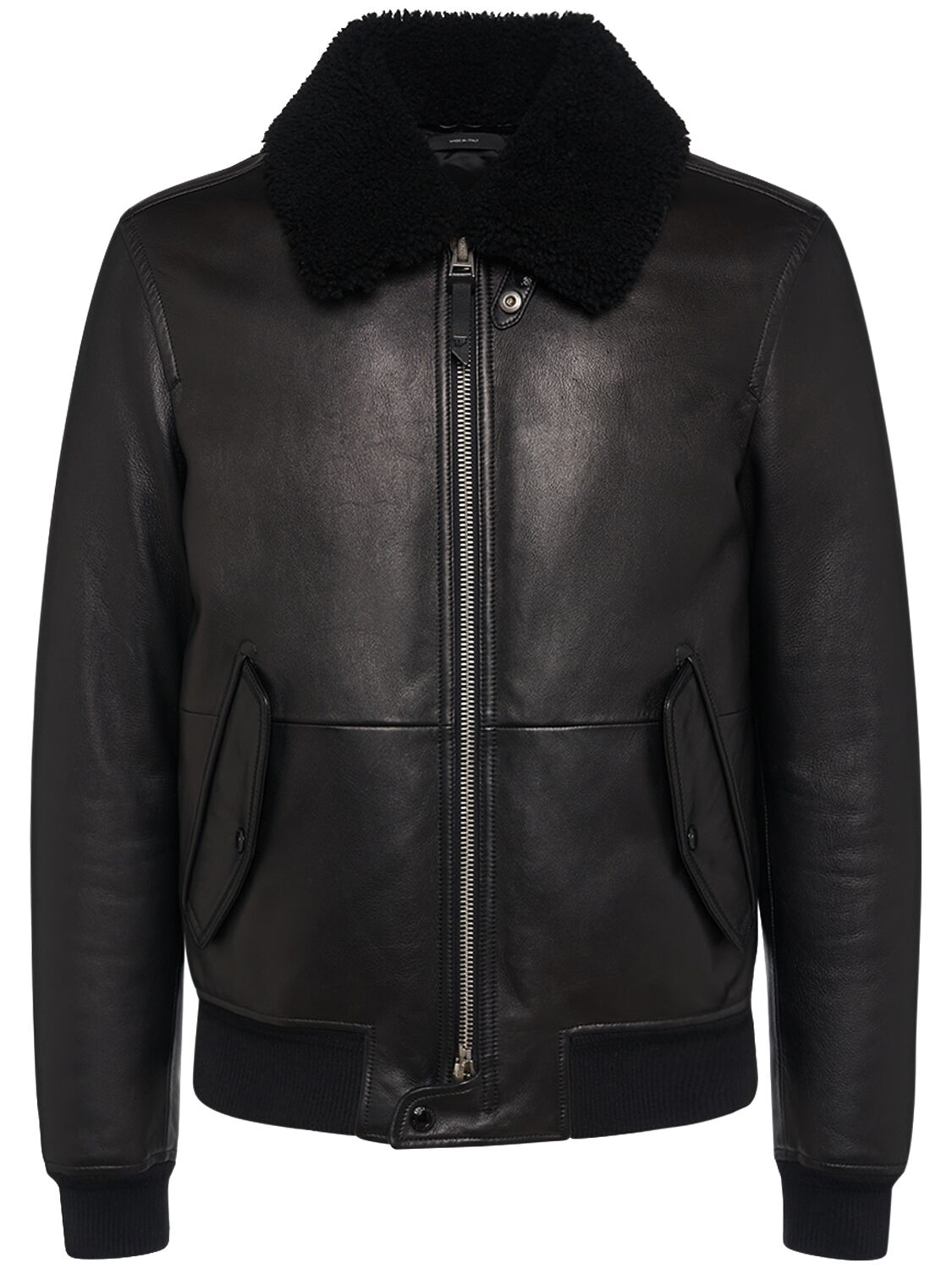 Tom Ford Grained Leather Down Bomber Jacket In Black