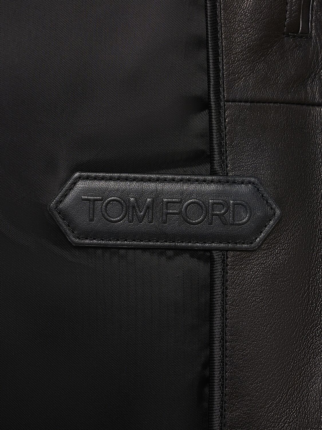 Shop Tom Ford Grained Leather Down Bomber Jacket In Black