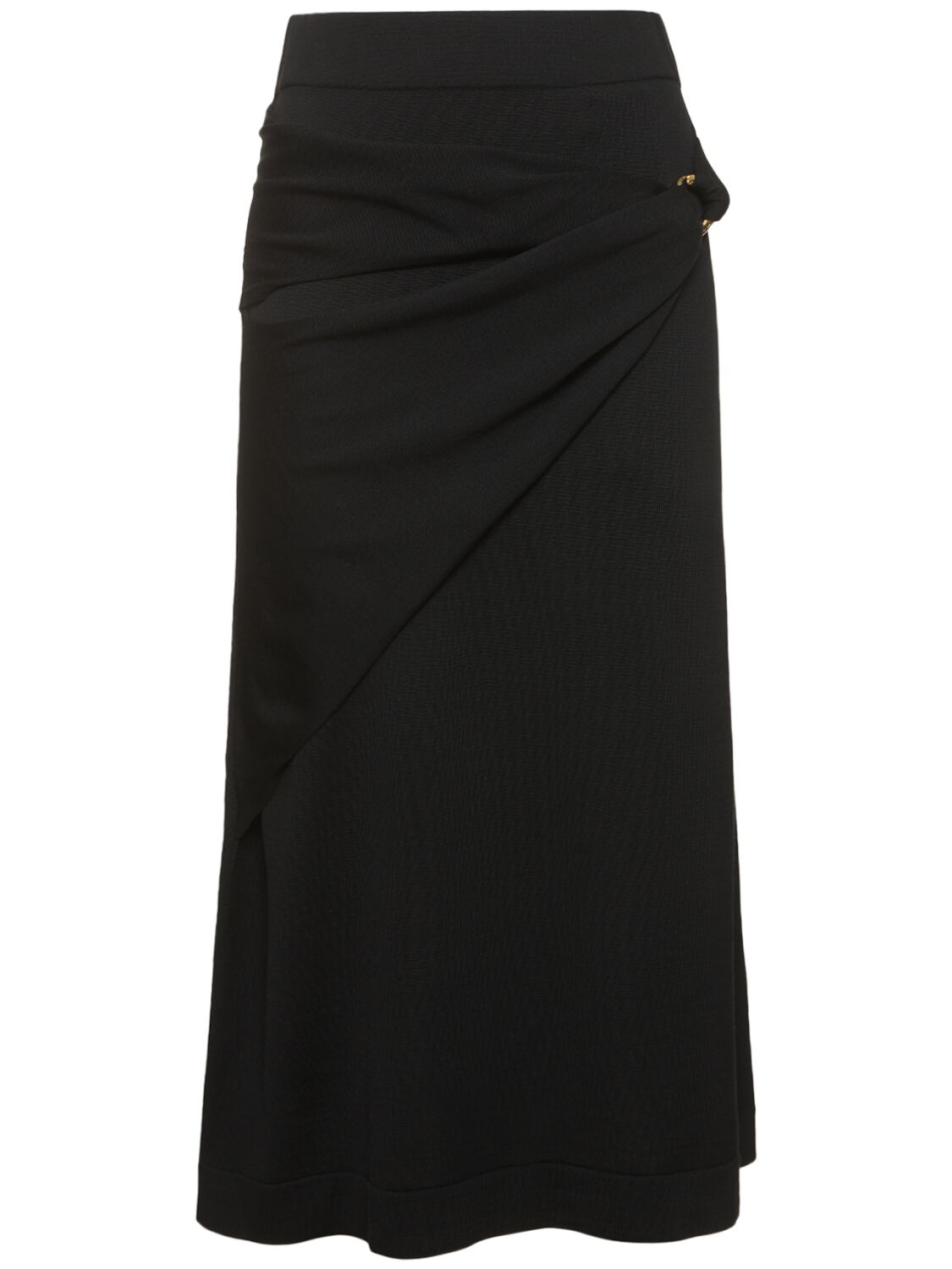 Jil Sander Wool Knit Draped Midi Skirt W/ Ring In Black
