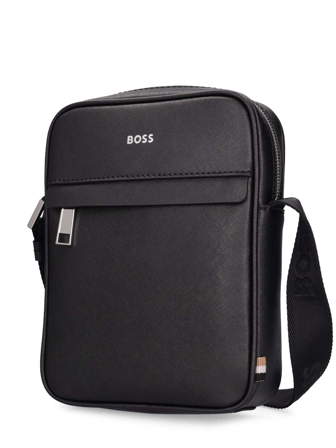 Shop Hugo Boss Zair Zip Leather Crossbody Bag In Black