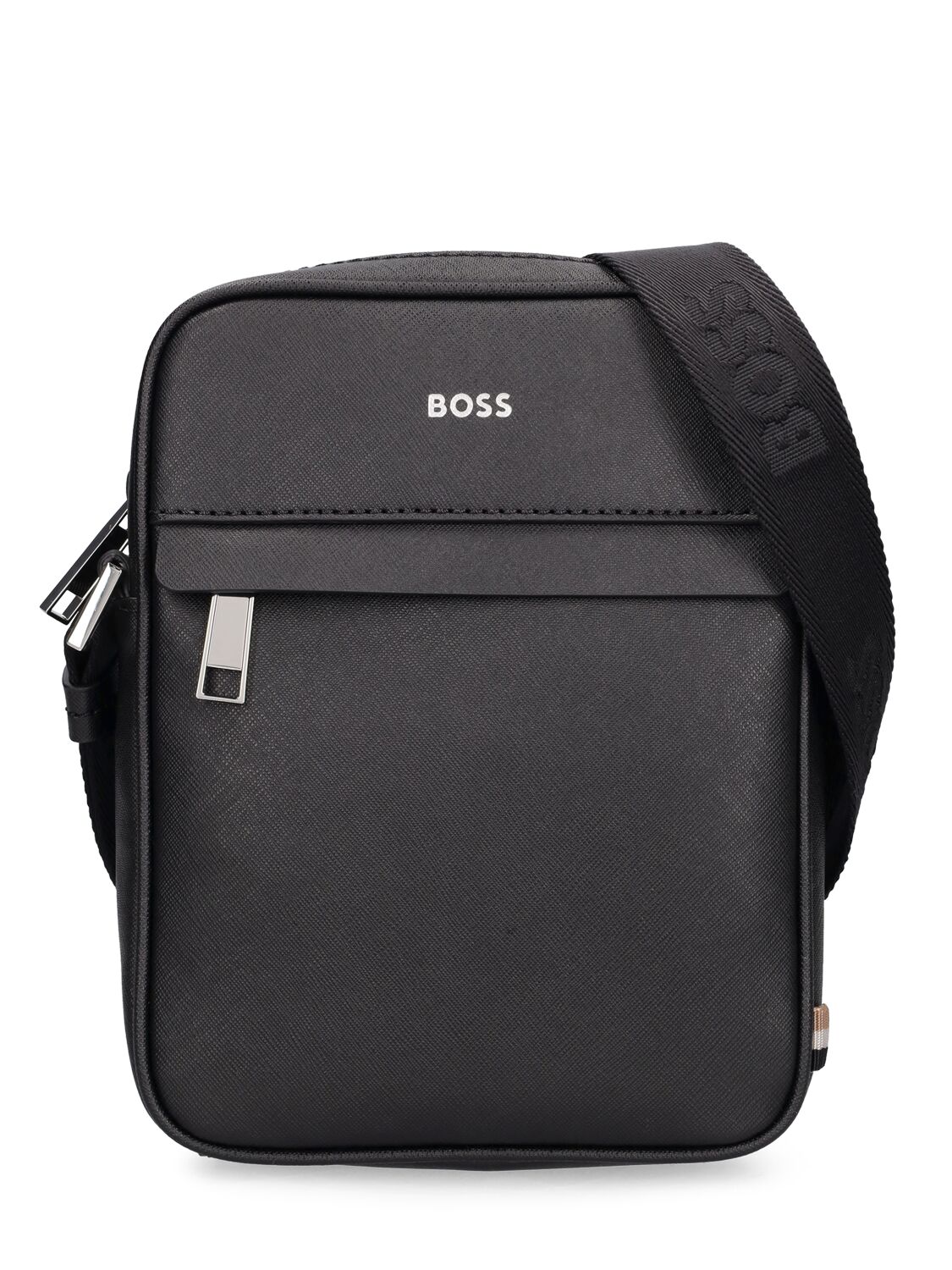Hugo Boss Zair Zip Leather Crossbody Bag In Black