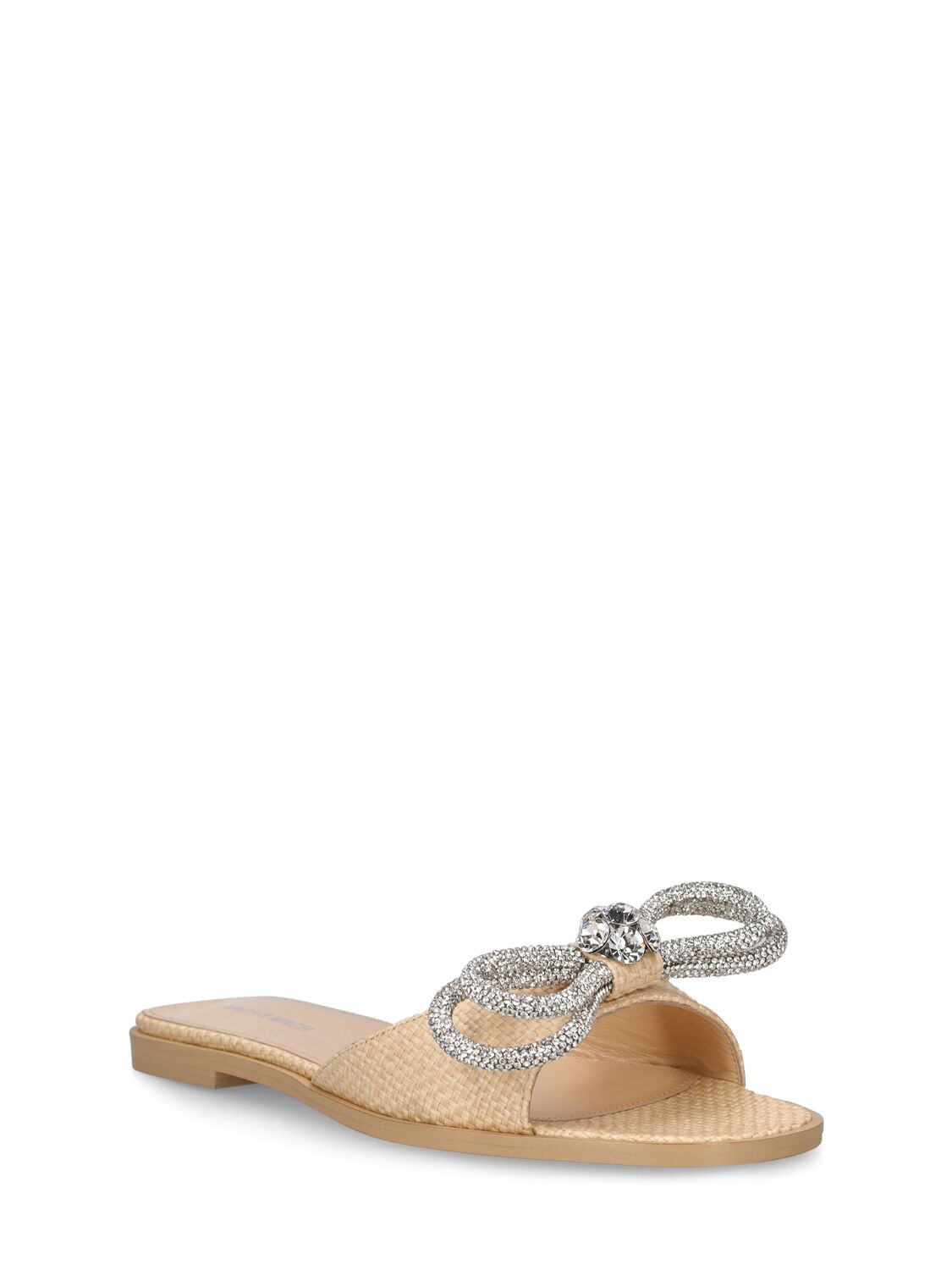 Shop Mach & Mach 10mm Double Bow Raffia Flat Sandals In Natural