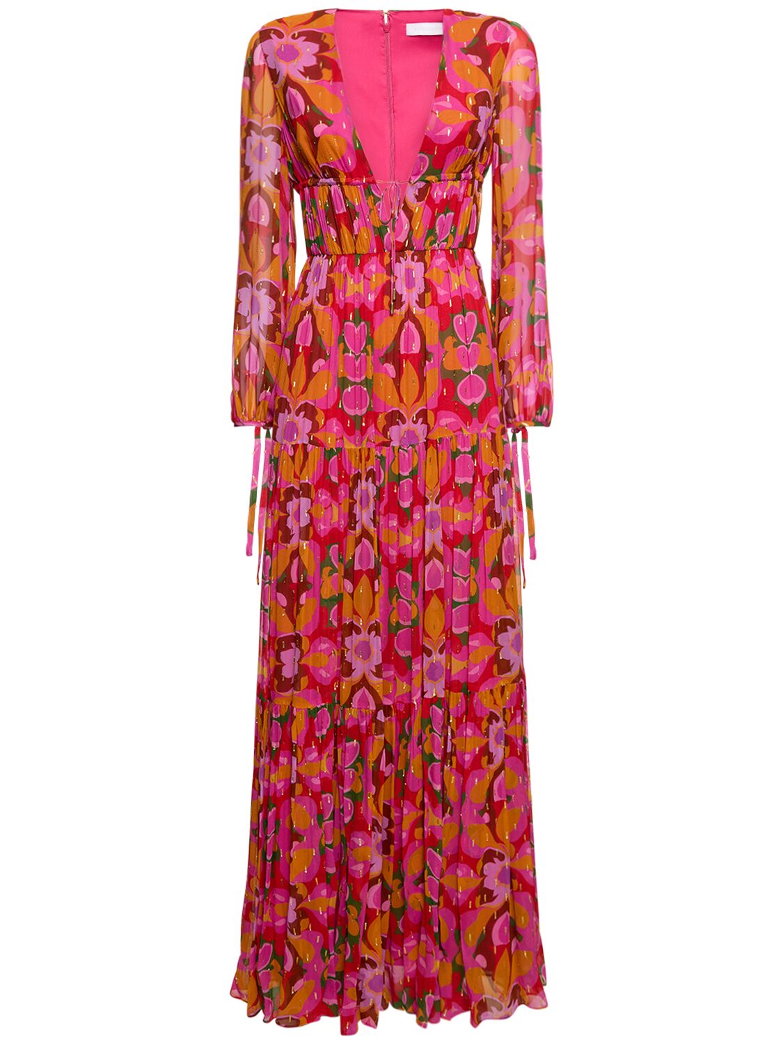 Borgo De Nor Freya Printed Chiffon Long Dress In Multicolor