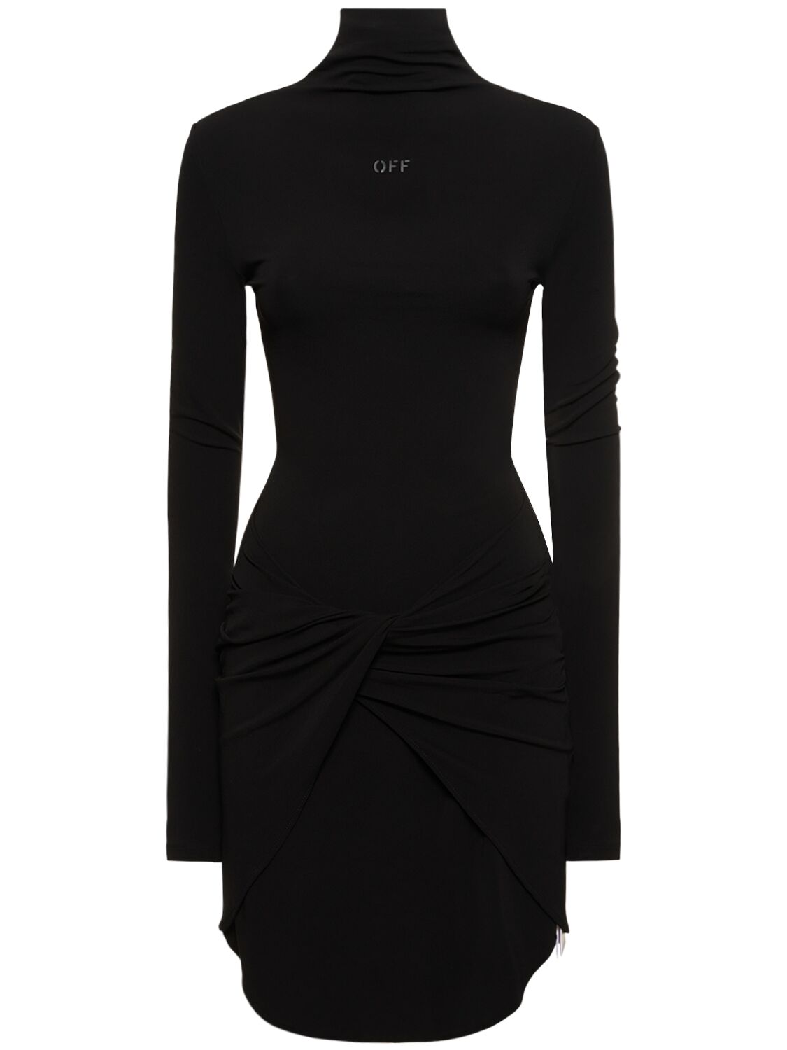 Shop Off-white Twisted Stretch Viscose Mini Dress In Black