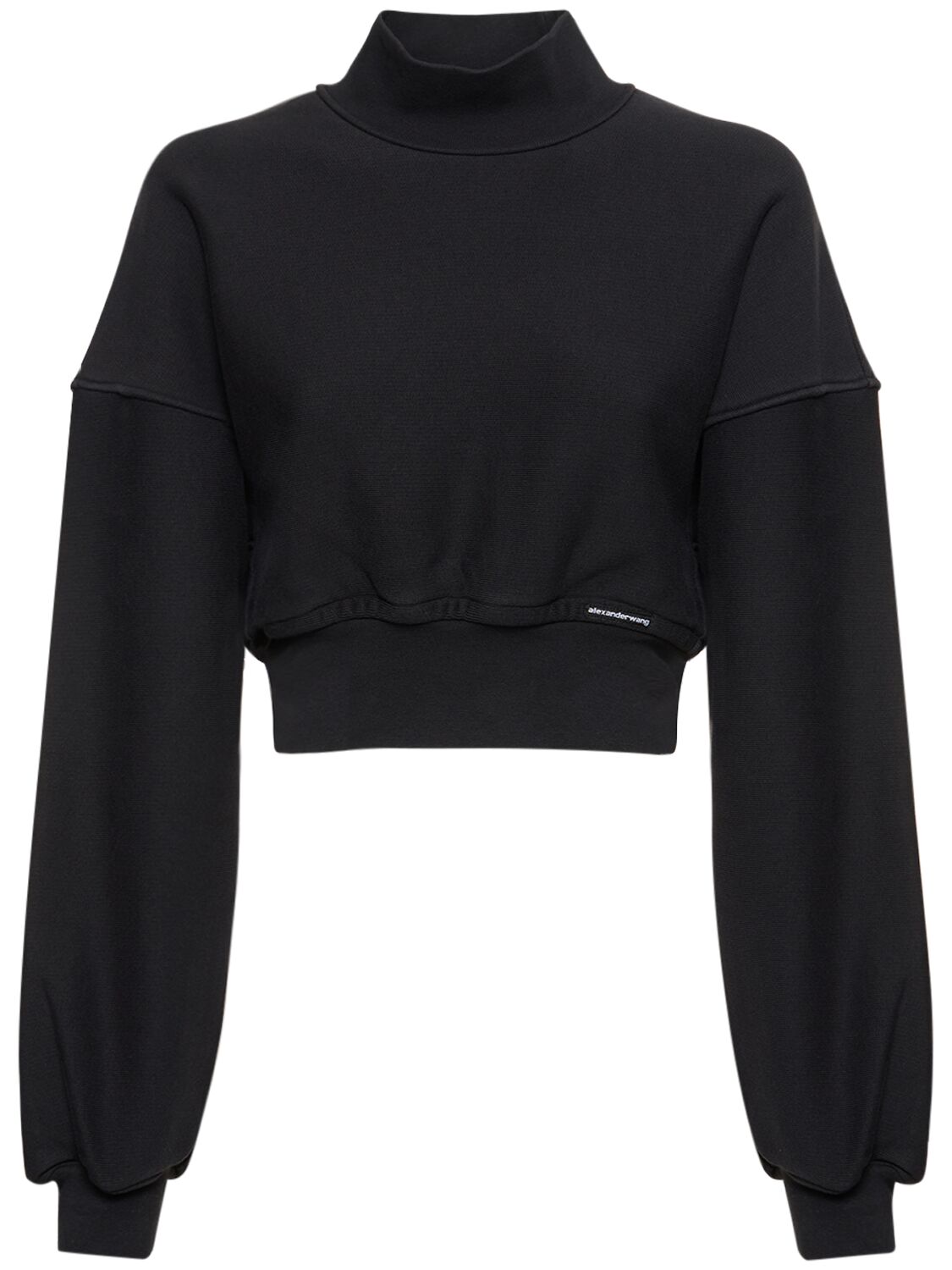 Alexander Wang Cropped Cotton Turtleneck Sweater In Washed Black
