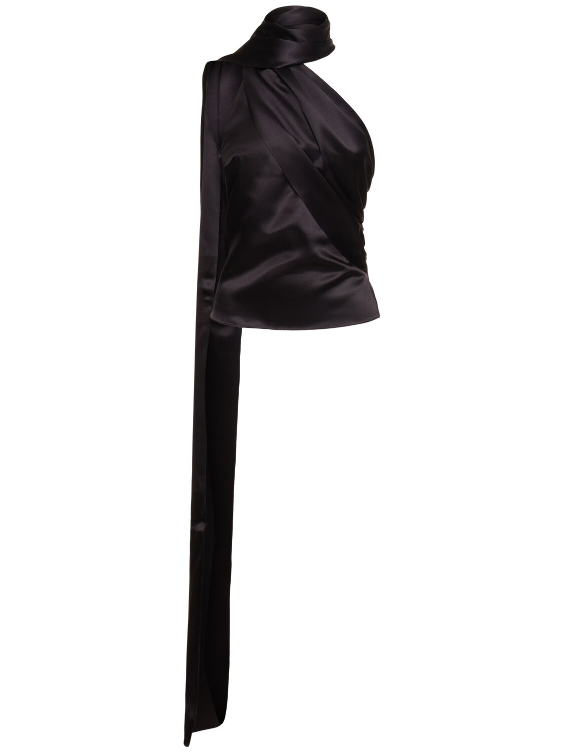 Magda Butrym Satin Ruched Top In Black