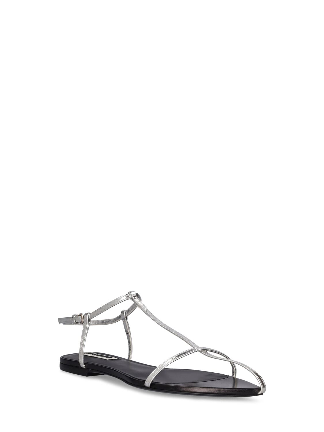 Shop Jil Sander 10mm Metallic Leather T-bar Sandals In Silver
