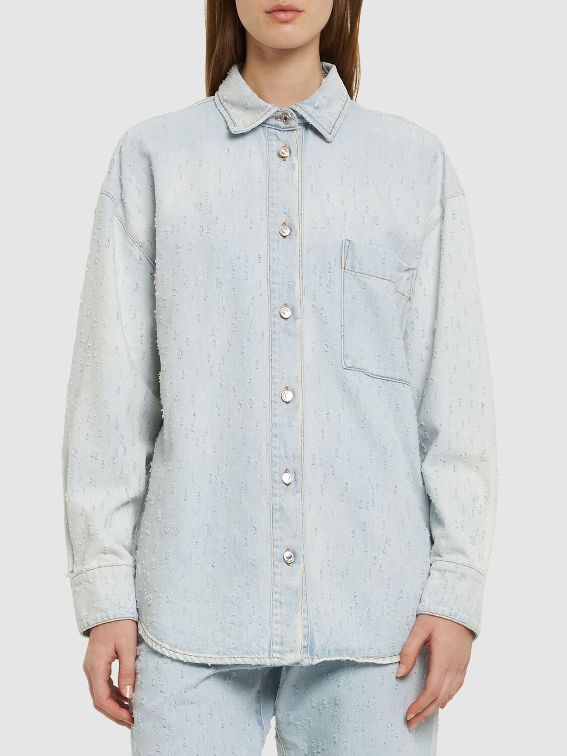 Shop Msgm Cotton Denim Shirt In Light Blue