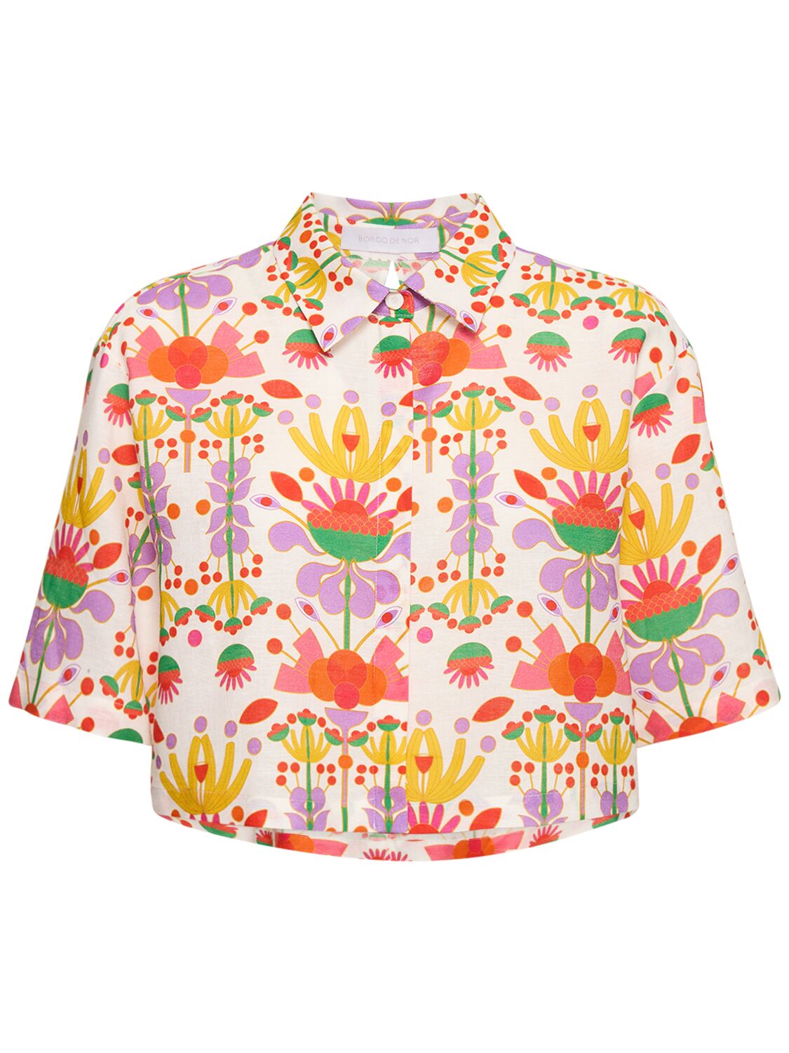Borgo De Nor Alani Floral-print Cotton-blend Cropped Shirt In Multicolor