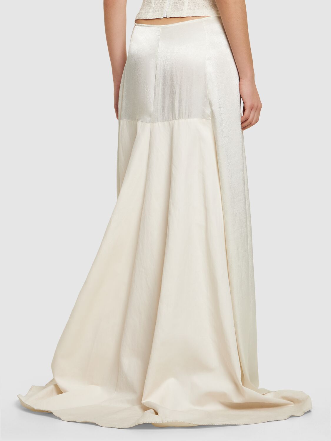 Shop Ludovic De Saint Sernin Satin Midrise Long Skirt In White