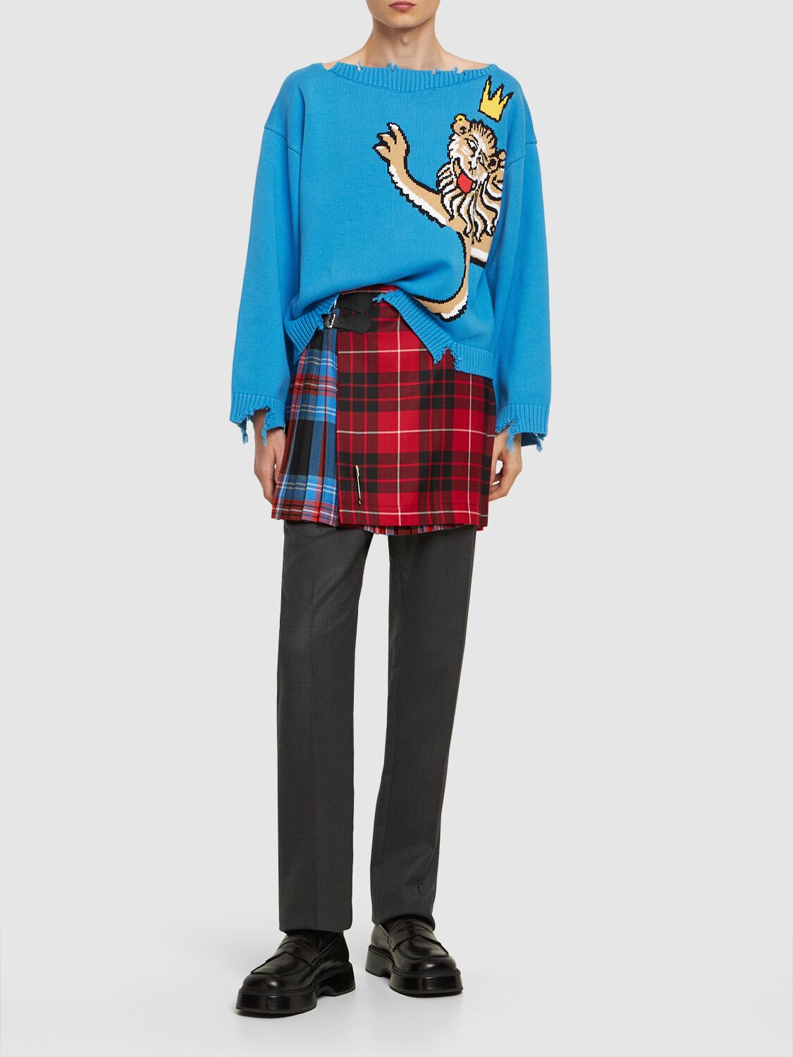 Shop Charles Jeffrey Loverboy Graphic Slash Lion Print Sweater In Blue Silly Lion