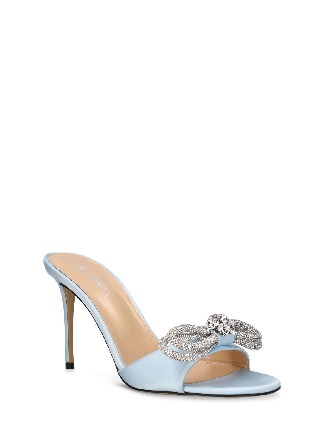 Shop Mach & Mach 95mm Double Bow Satin Mules In Light Blue