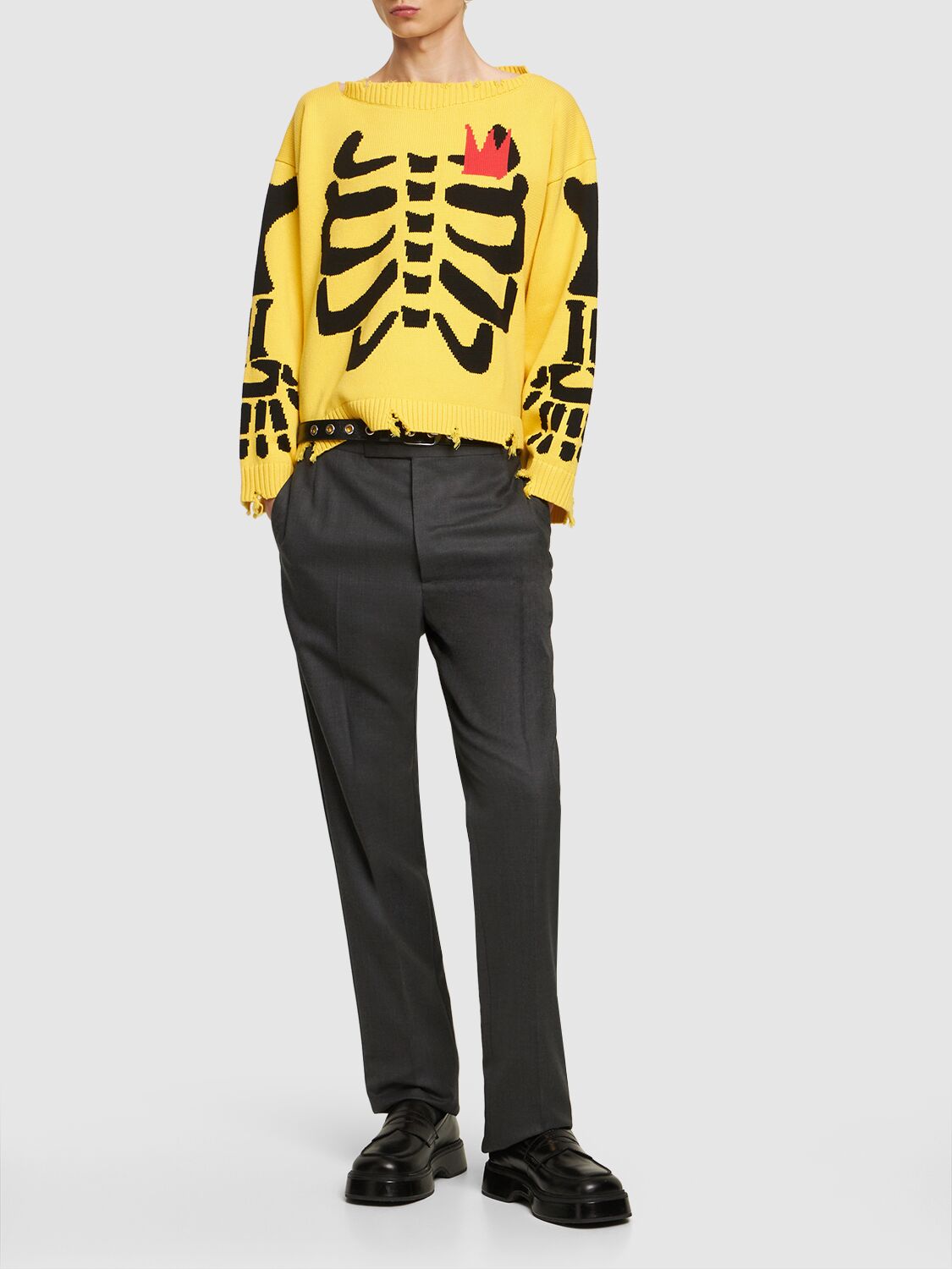 Shop Charles Jeffrey Loverboy Graphic Slash Skeleton Sweater In Yellow Skeleton