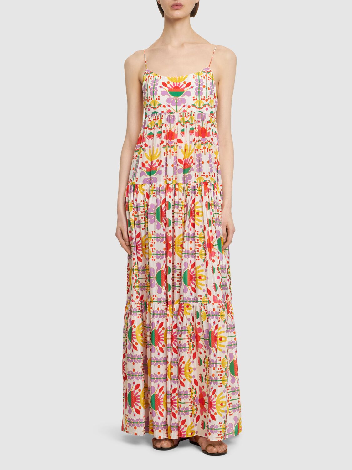 Shop Borgo De Nor Merle Printed Viscose Crepe Long Dress In Multicolor