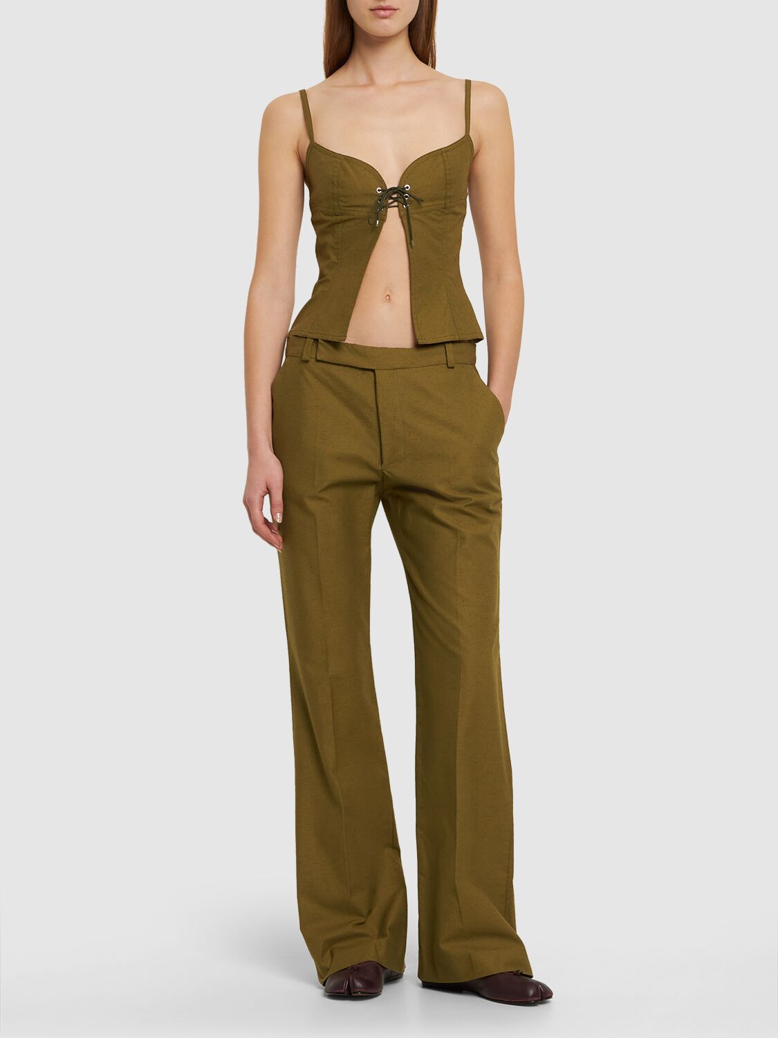 Shop Ludovic De Saint Sernin Bum Cotton Canvas Midrise Straight Pants In Olive Green