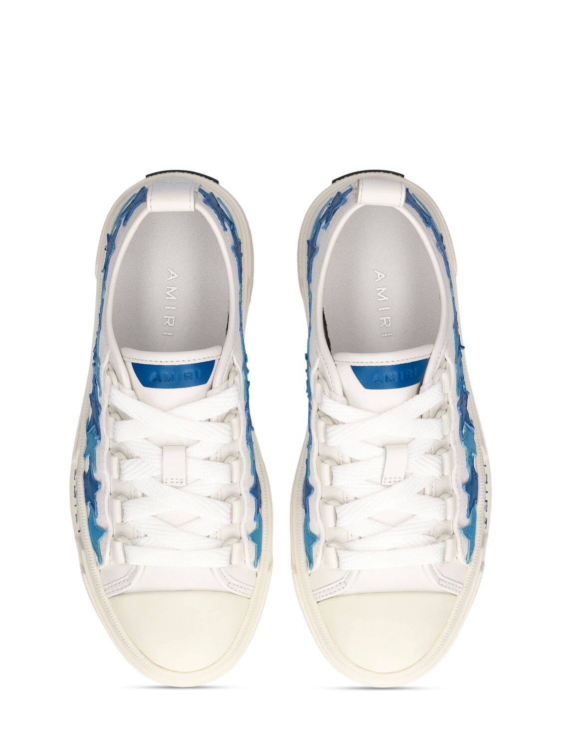 Shop Amiri Printed Cotton Canvas Lace-up Sneakers In White,blue
