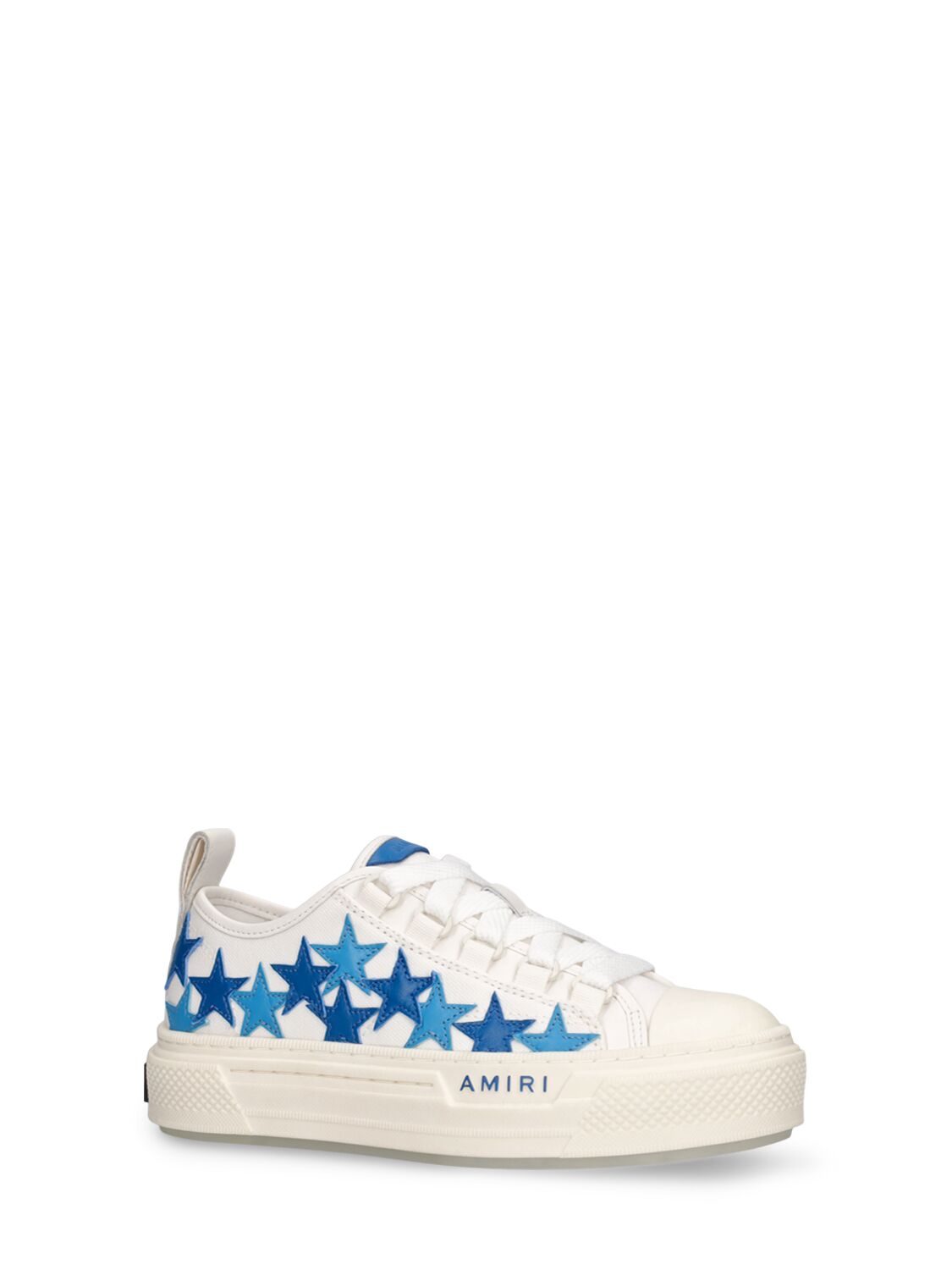 Shop Amiri Printed Cotton Canvas Lace-up Sneakers In White,blue