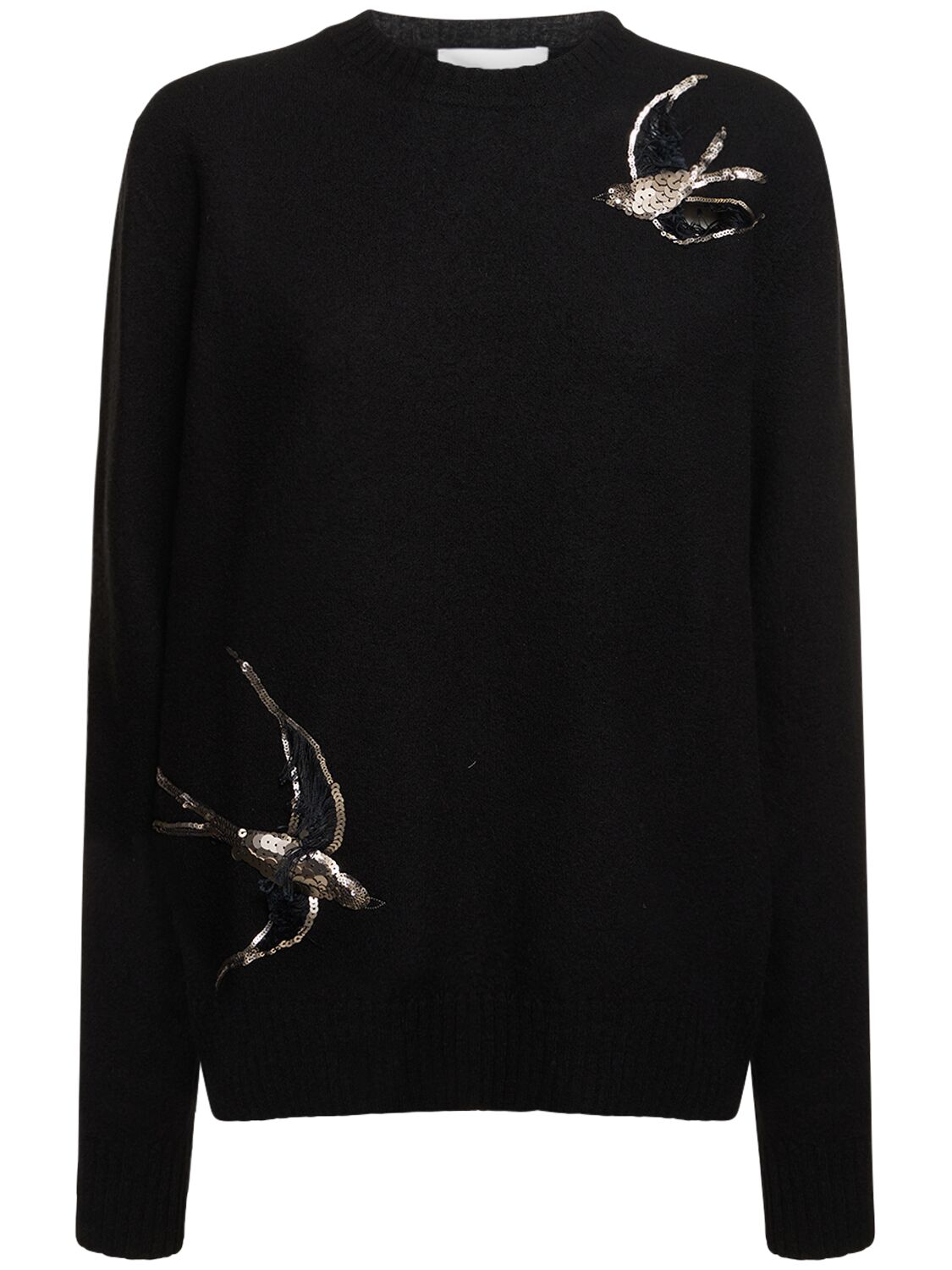 Jil Sander Boiled Wool Embroidered Sweater In Black