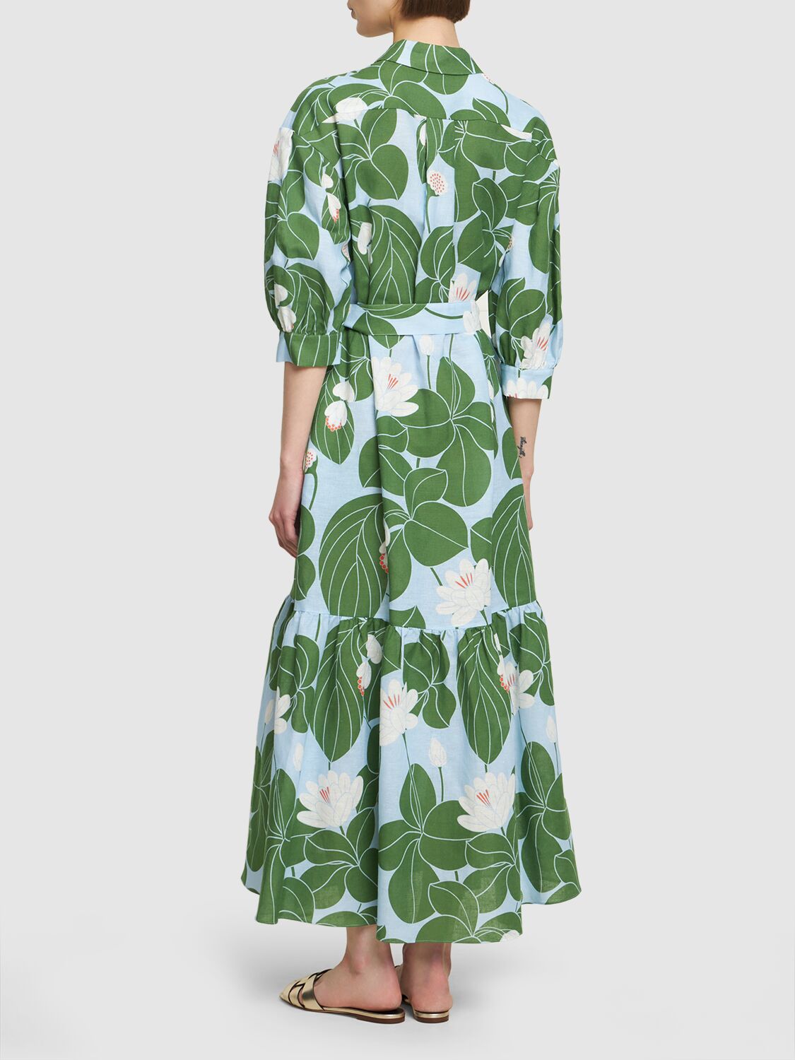 Shop Borgo De Nor Bianca Print Cotton & Linen Long Dress In Multicolor