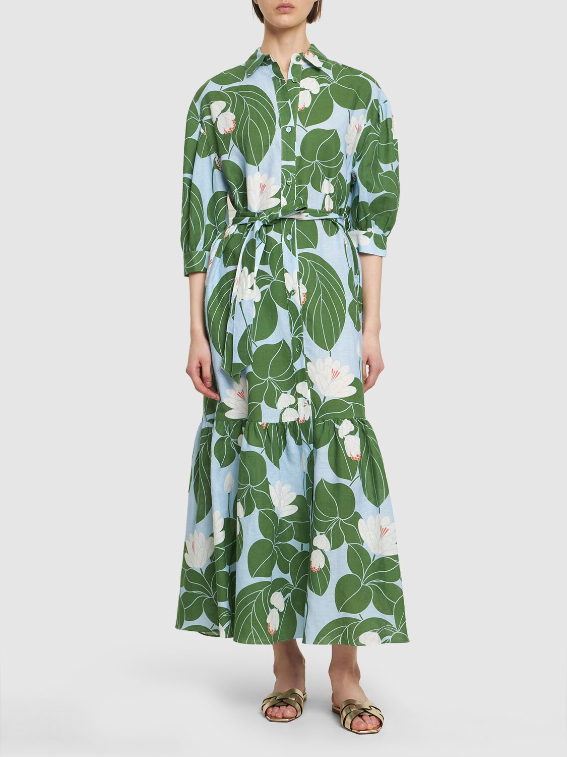 Shop Borgo De Nor Bianca Print Cotton & Linen Long Dress In Multicolor