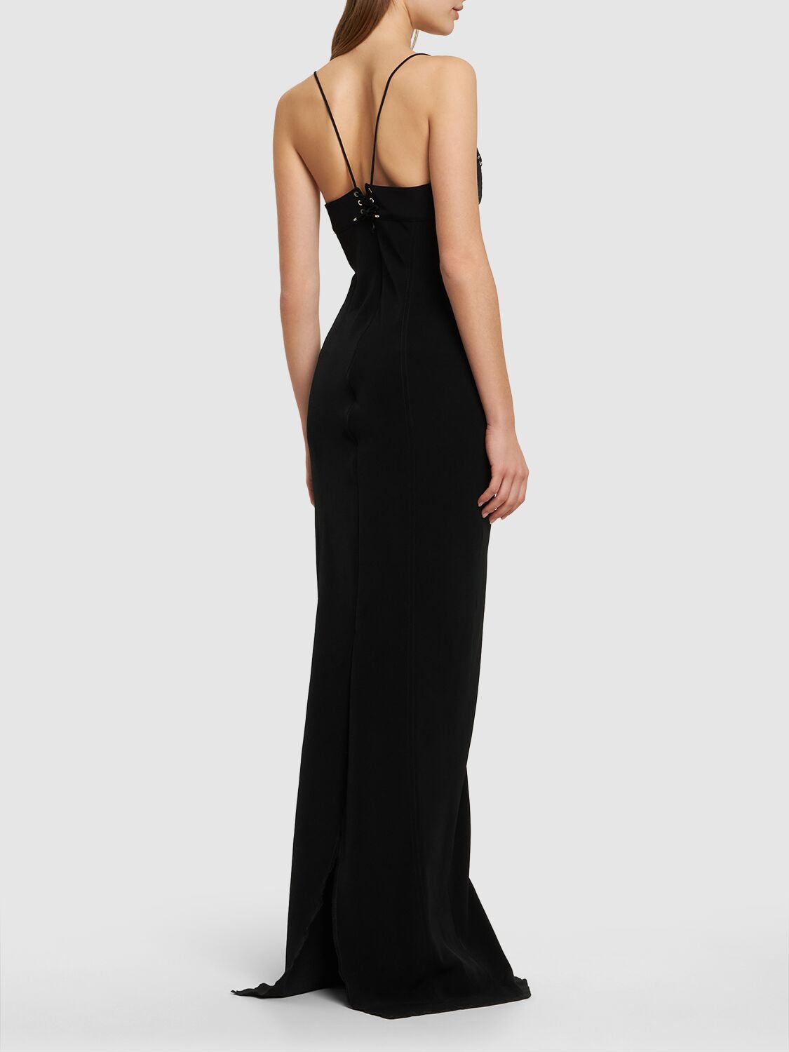 Shop Ludovic De Saint Sernin Jersey Lace-up Flared Long Dress In Black