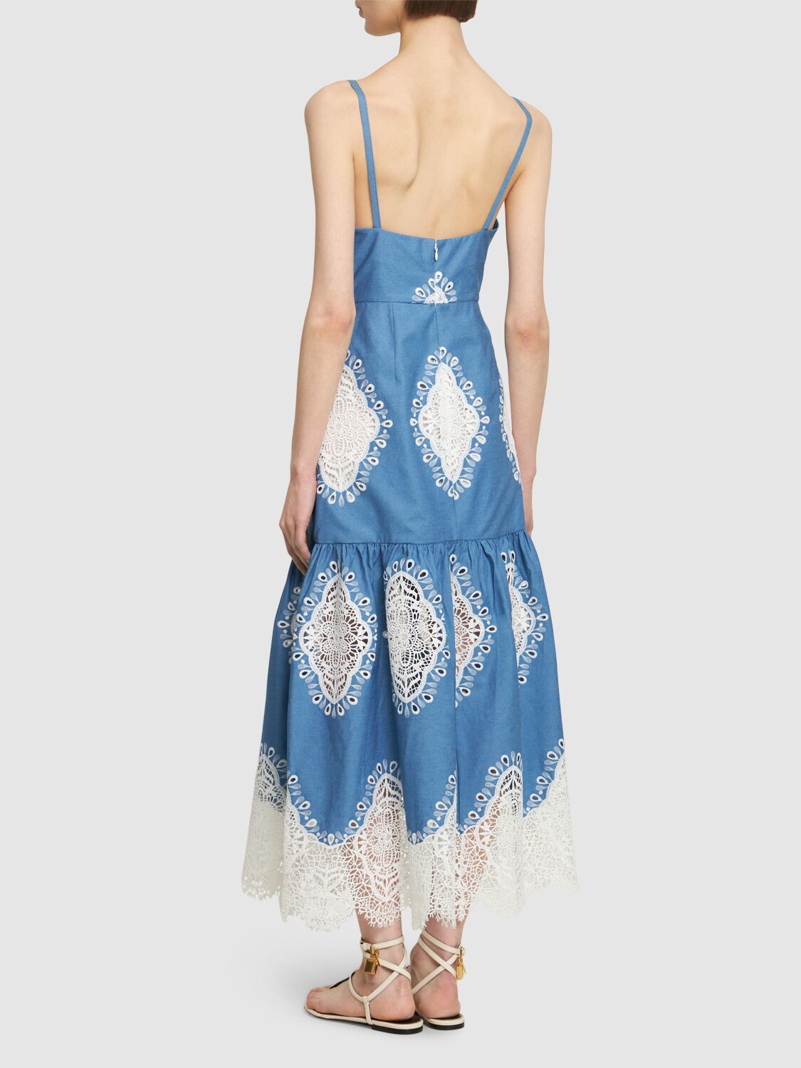 Shop Borgo De Nor Cordiela Lace & Denim Long Dress In Blue,white