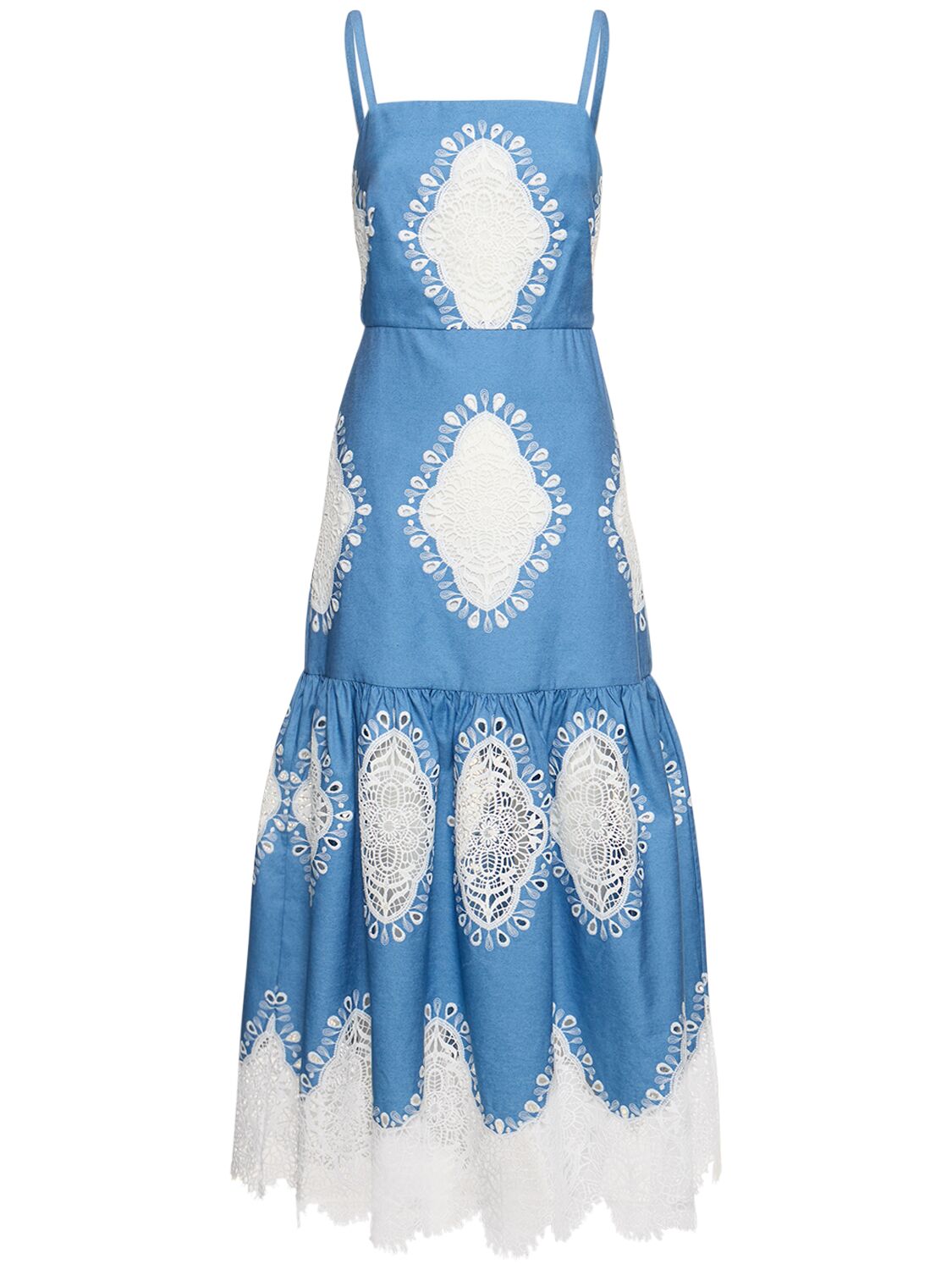 Borgo De Nor Women's Cordiela Lace-embroidered Cotton-blend Maxi Dress In Blue,white